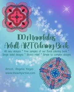 Mandalas Coloring Book Cover by Angelia Hayes featuring intricate circular designs in calming purples and blues