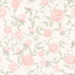 Light pink rose pattern with green leaves on a cream background